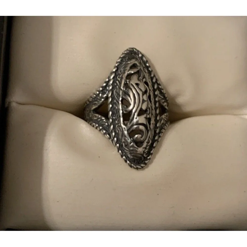 Vintage Carolyn Pollack Sterling Silver Ring Sz 7.25 Floral Swirl - Picture 7 of 7